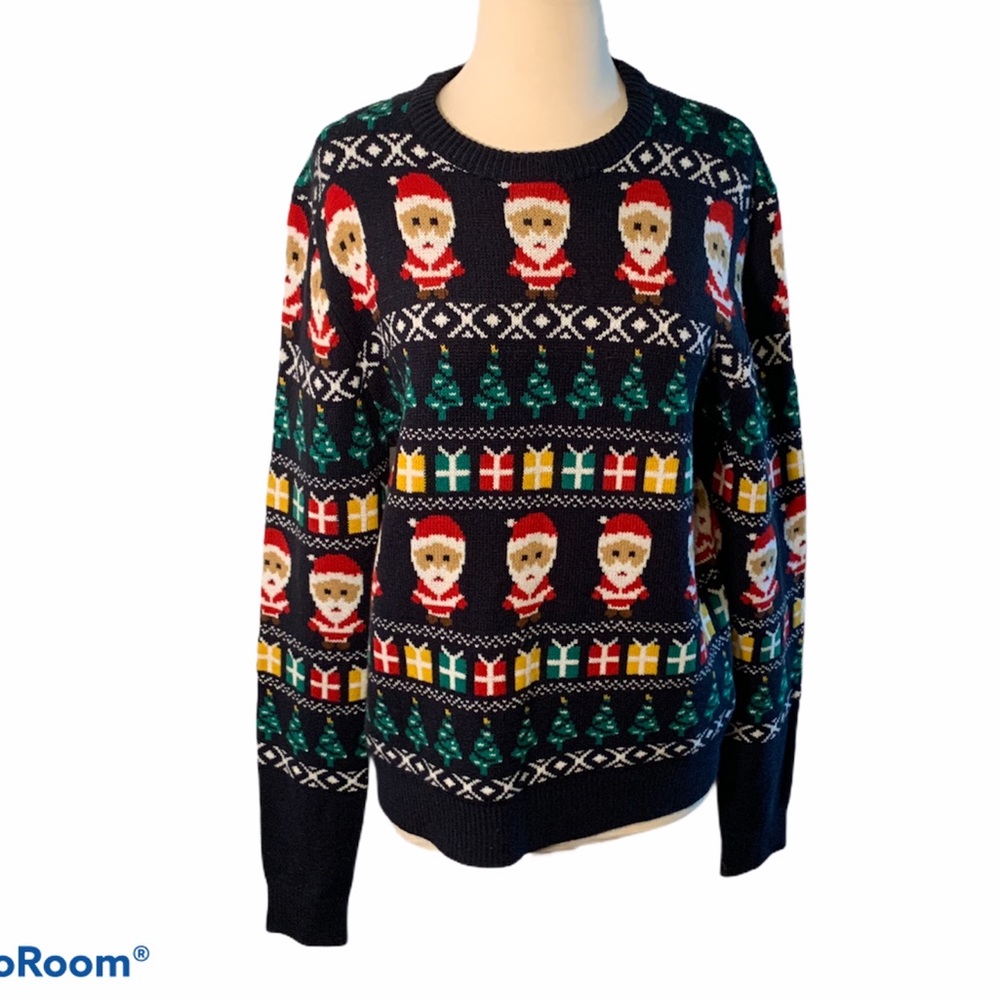 Blue Red Santa Ugly Holiday Christmas Sweater M